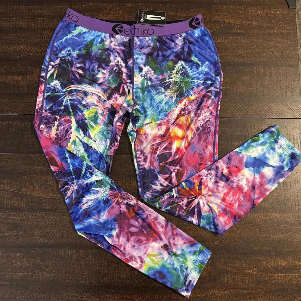Ethika Chronic Women's Athletic Leggings Purple Floral Cannabis Print 2XL Yoga
